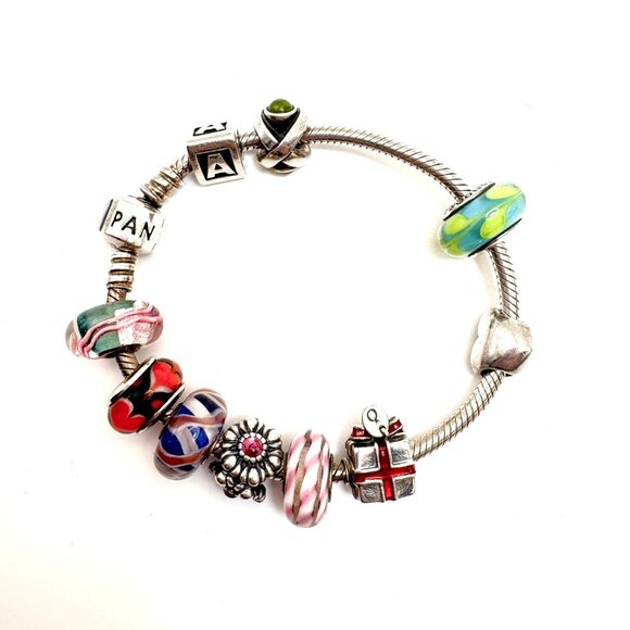 Pandora Sterling Silver 925 Charm Bracelet Mix of Sterling Slide Charms 7" L - Picture 2 of 12